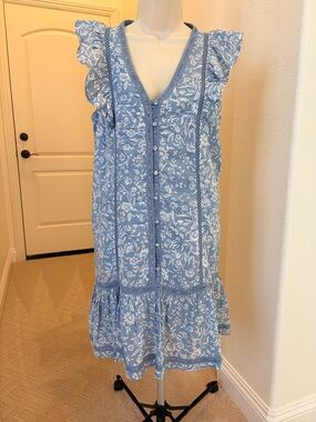 Lucky Brand Blue and White Floral Ruffle Dress